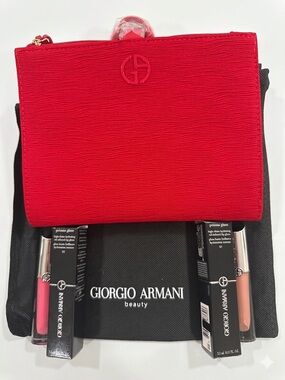 BUNDLE Giorgio Armani Red Wristlet Clutch with two lip gloss